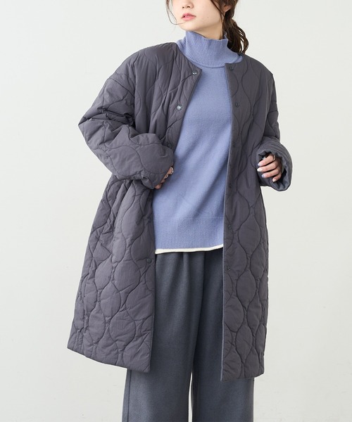 PUAL CE CIN（ピュアルセシン）の「ウール混ライトモッサリバーシブルキルトコート（ノーカラーコート・レディース・チャコールグレー/ベージュ/ライトベージュ・FREE）」の4枚目の写真