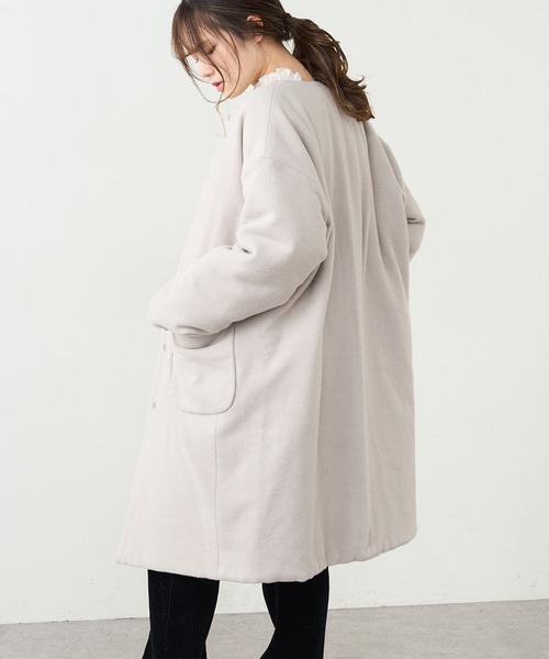 PUAL CE CIN（ピュアルセシン）の「ウール混ライトモッサリバーシブルキルトコート（ノーカラーコート・レディース・チャコールグレー/ベージュ/ライトベージュ・FREE）」の10枚目の写真