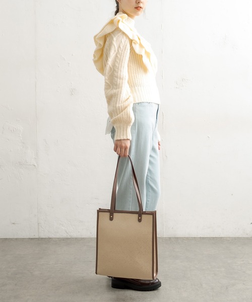 OLIVE des OLIVE（オリーブデオリーブ）の「フリルケーブルニット（ニット/セーター・レディース・ブラック/オフホワイト/ラベンダー・FREE）」の5枚目の写真