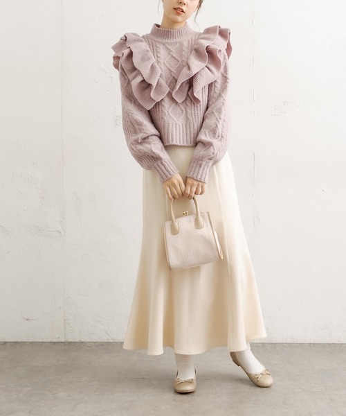 OLIVE des OLIVE（オリーブデオリーブ）の「フリルケーブルニット（ニット/セーター・レディース・ブラック/オフホワイト/ラベンダー・FREE）」の10枚目の写真