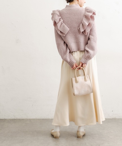 OLIVE des OLIVE（オリーブデオリーブ）の「フリルケーブルニット（ニット/セーター・レディース・ブラック/オフホワイト/ラベンダー・FREE）」の12枚目の写真