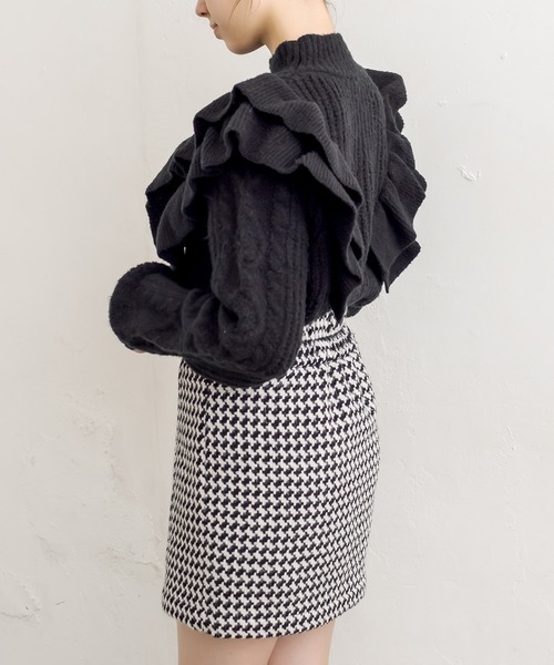 OLIVE des OLIVE（オリーブデオリーブ）の「フリルケーブルニット（ニット/セーター・レディース・ブラック/オフホワイト/ラベンダー・FREE）」の20枚目の写真