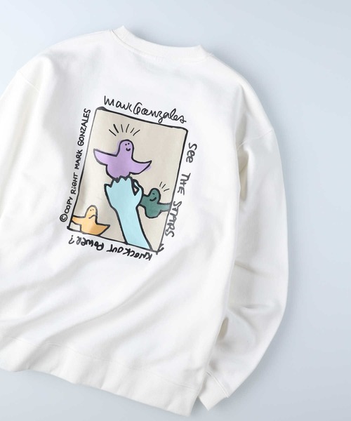Mark Gonzales（マーク・ゴンザレス）の「【MARK GONZALES】イラストスウェットクルー（スウェット・メンズ・ケリーグリーン/パープル/ホワイト・M/L/XL/S）」の12枚目の写真