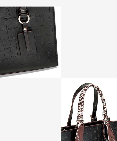 SAISON DE PAPILLON（セゾンドパピヨン）の「クロコ調PUレザースカーフ付き2wayハンドバッグ　定番　卒業式 入学式（ハンドバッグ・レディース・ベージュ/ブラック・フリー）」の5枚目の写真