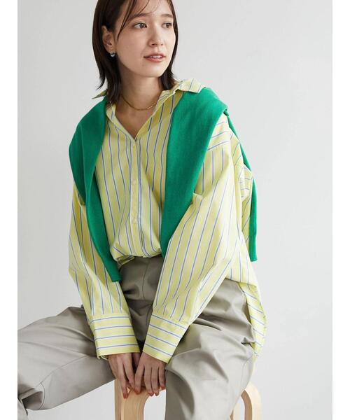 Green　Parks（グリーンパークス）の「カワイイストライプBigシャツ（シャツ/ブラウス・レディース・ピンク/イエロー/ブルー/グリーン・FREE）」の7枚目の写真