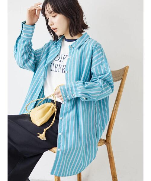 Green　Parks（グリーンパークス）の「カワイイストライプBigシャツ（シャツ/ブラウス・レディース・ピンク/イエロー/ブルー/グリーン・FREE）」の8枚目の写真