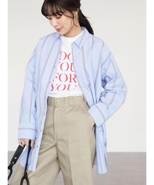 Green　Parks（グリーンパークス）の「カワイイストライプBigシャツ（シャツ/ブラウス・レディース・ピンク/イエロー/ブルー/グリーン・FREE）」の9枚目の写真