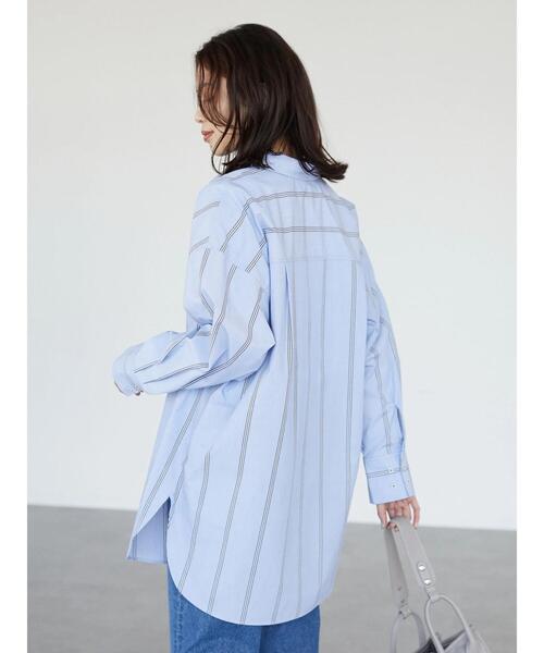 Green　Parks（グリーンパークス）の「カワイイストライプBigシャツ（シャツ/ブラウス・レディース・ピンク/イエロー/ブルー/グリーン・FREE）」の12枚目の写真