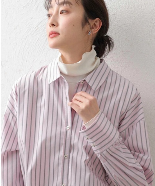 Green　Parks（グリーンパークス）の「カワイイストライプBigシャツ（シャツ/ブラウス・レディース・ピンク/イエロー/ブルー/グリーン・FREE）」の4枚目の写真