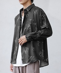 【MinoriTY】とろみジョーゼットリラックス長袖シャツ オーバーサイズ メンズ 柄シャツ 秋服 ルーズフィット