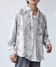【MinoriTY】とろみジョーゼットリラックス長袖シャツ オーバーサイズ メンズ 柄シャツ 秋服 ルーズフィット