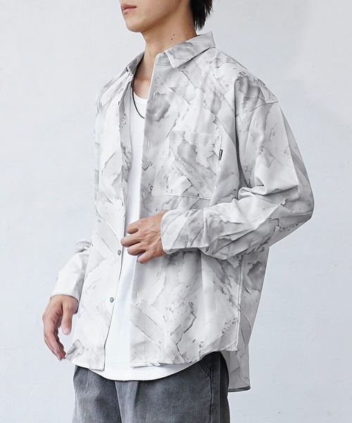 MinoriTY（マイノリティ）の「【MinoriTY】とろみジョーゼットリラックス長袖シャツ オーバーサイズ メンズ 柄シャツ 秋服 ルーズフィット（シャツ/ブラウス・メンズ・ブラック/グレー/ブルー/グリーン/ブラック系その他・M/L）」の14枚目の写真