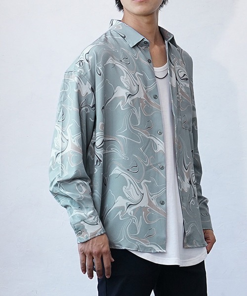 MinoriTY（マイノリティ）の「【MinoriTY】とろみジョーゼットリラックス長袖シャツ オーバーサイズ メンズ 柄シャツ 秋服 ルーズフィット（シャツ/ブラウス・メンズ・ブラック/グレー/ブルー/グリーン/ブラック系その他・M/L）」の18枚目の写真