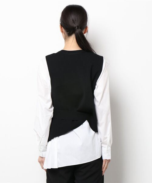 INTERPLANET（インタープラネット）の「ニットベスト付きアシメプリーツブラウス（シャツ/ブラウス・レディース・ブラック/ベージュ/グレー/グリーン・FREE）」の7枚目の写真