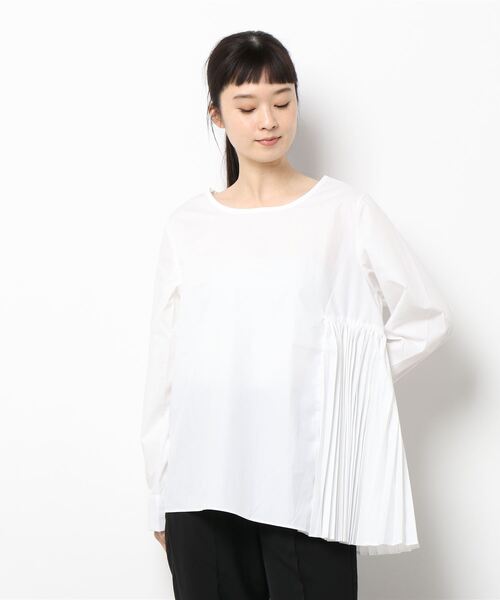 INTERPLANET（インタープラネット）の「ニットベスト付きアシメプリーツブラウス（シャツ/ブラウス・レディース・ブラック/ベージュ/グレー/グリーン・FREE）」の6枚目の写真