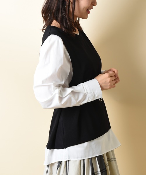 INTERPLANET（インタープラネット）の「ニットベスト付きアシメプリーツブラウス（シャツ/ブラウス・レディース・ブラック/ベージュ/グレー/グリーン・FREE）」の10枚目の写真