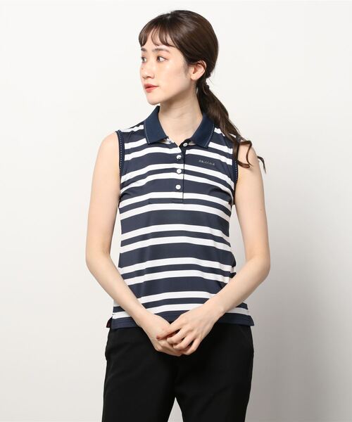 BRIEFING（ブリーフィング）の「【ブリーフィングゴルフ】WOMENS STRIPE NO SLEEVE POLO/ウィメンズストライプノースリーブ（ポロシャツ・レディース・ネイビー/グレー・S/M）」の2枚目の写真
