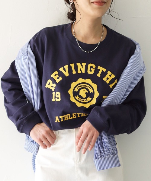 HER CLOSET(ハークローゼット)の「【shemoshelly】WEB限定ビッグシルエットカレッジロゴロンT【ユニセックス】(Tシャツ/カットソー・レディース・ホワイト/チャコールグレー/ブラック/ネイビー/グリーン/杢グレー・M/L/XL)」の6枚目の写真