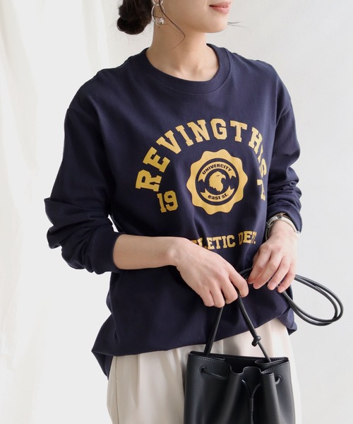 HER CLOSET(ハークローゼット)の「【shemoshelly】WEB限定ビッグシルエットカレッジロゴロンT【ユニセックス】(Tシャツ/カットソー・レディース・ホワイト/チャコールグレー/ブラック/ネイビー/グリーン/杢グレー・M/L/XL)」の11枚目の写真