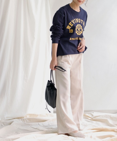 HER CLOSET(ハークローゼット)の「【shemoshelly】WEB限定ビッグシルエットカレッジロゴロンT【ユニセックス】(Tシャツ/カットソー・レディース・ホワイト/チャコールグレー/ブラック/ネイビー/グリーン/杢グレー・M/L/XL)」の8枚目の写真