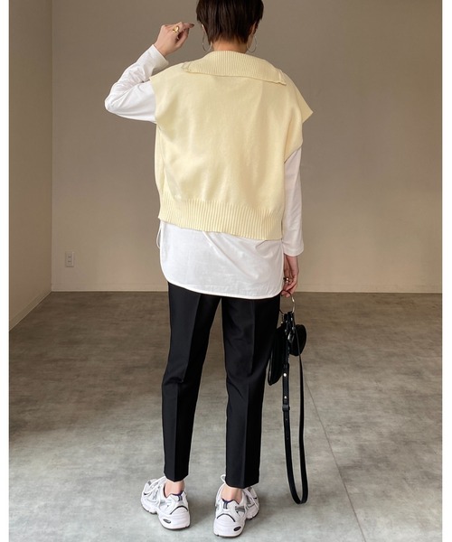 She's Closet(シーズクローゼット)の「ハーフジップ襟付きオーバーサイズドルマンニットベスト(ベスト・レディース・アイボリー/グリーン/ベージュ/ブラック・FREE)」の7枚目の写真