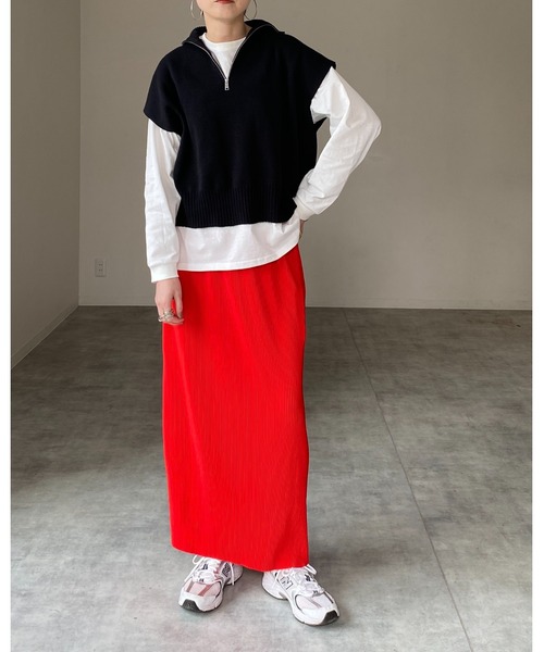 She's Closet(シーズクローゼット)の「ハーフジップ襟付きオーバーサイズドルマンニットベスト(ベスト・レディース・アイボリー/グリーン/ベージュ/ブラック・FREE)」の8枚目の写真