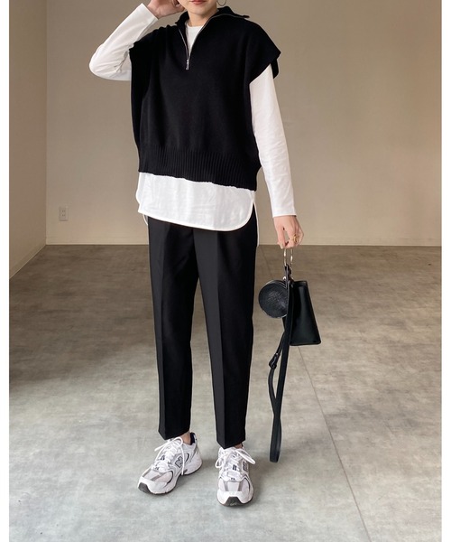She's Closet(シーズクローゼット)の「ハーフジップ襟付きオーバーサイズドルマンニットベスト(ベスト・レディース・アイボリー/グリーン/ベージュ/ブラック・FREE)」の10枚目の写真