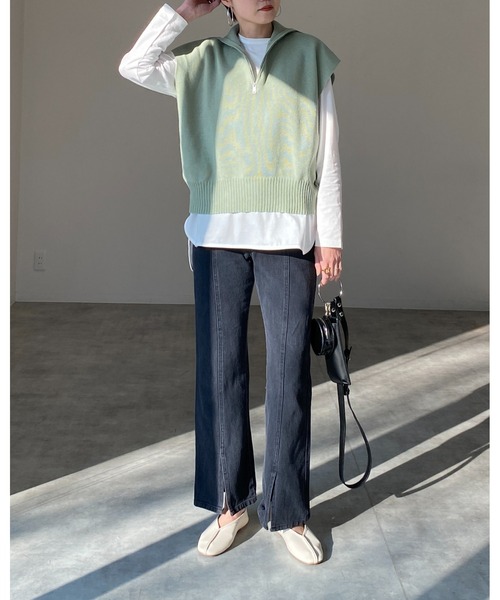 She's Closet(シーズクローゼット)の「ハーフジップ襟付きオーバーサイズドルマンニットベスト(ベスト・レディース・アイボリー/グリーン/ベージュ/ブラック・FREE)」の16枚目の写真