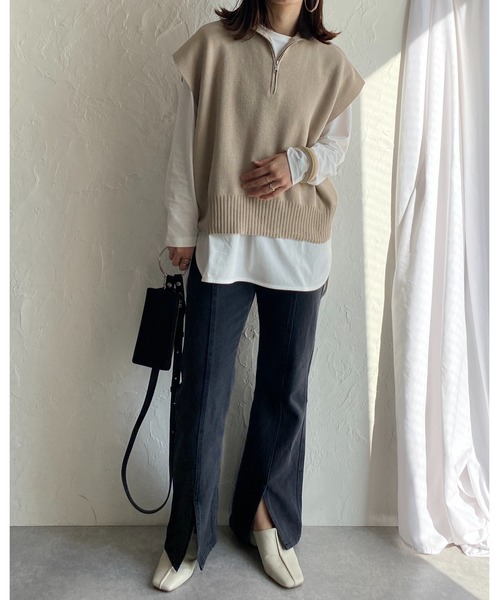 She's Closet(シーズクローゼット)の「ハーフジップ襟付きオーバーサイズドルマンニットベスト(ベスト・レディース・アイボリー/グリーン/ベージュ/ブラック・FREE)」の18枚目の写真