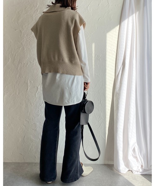 She's Closet(シーズクローゼット)の「ハーフジップ襟付きオーバーサイズドルマンニットベスト(ベスト・レディース・アイボリー/グリーン/ベージュ/ブラック・FREE)」の20枚目の写真