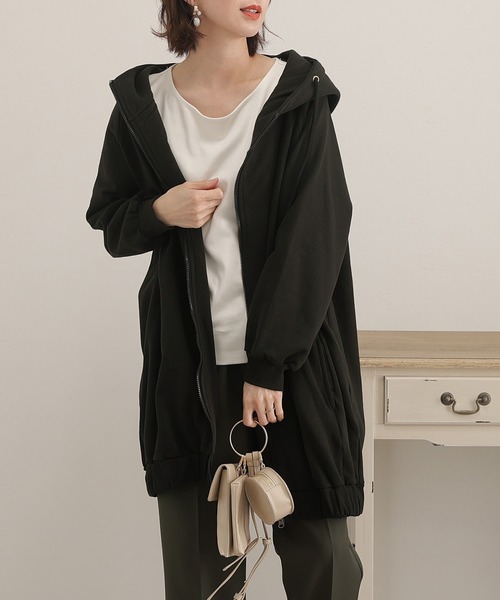 ElegChic（エレグシック）の「裏起毛ビックシルエットフルジップパーカー（パーカー・レディース・ライトベージュ/ライトカーキ/ブラック/杢グレー・M/4L/XL）」の2枚目の写真