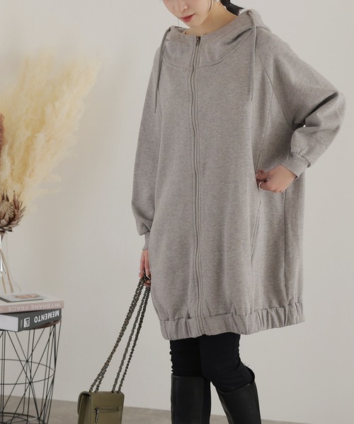 ElegChic（エレグシック）の「裏起毛ビックシルエットフルジップパーカー（パーカー・レディース・ライトベージュ/ライトカーキ/ブラック/杢グレー・M/4L/XL）」の9枚目の写真
