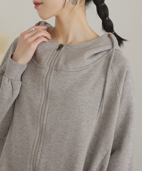 ElegChic（エレグシック）の「裏起毛ビックシルエットフルジップパーカー（パーカー・レディース・ライトベージュ/ライトカーキ/ブラック/杢グレー・M/4L/XL）」の12枚目の写真