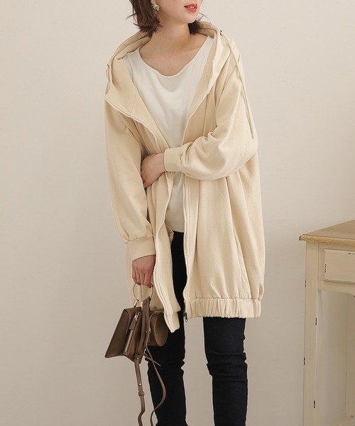 ElegChic（エレグシック）の「裏起毛ビックシルエットフルジップパーカー（パーカー・レディース・ライトベージュ/ライトカーキ/ブラック/杢グレー・M/4L/XL）」の13枚目の写真