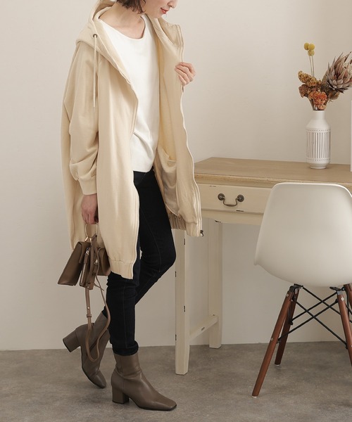 ElegChic（エレグシック）の「裏起毛ビックシルエットフルジップパーカー（パーカー・レディース・ライトベージュ/ライトカーキ/ブラック/杢グレー・M/4L/XL）」の14枚目の写真