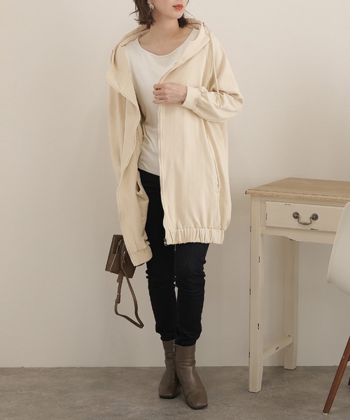 ElegChic（エレグシック）の「裏起毛ビックシルエットフルジップパーカー（パーカー・レディース・ライトベージュ/ライトカーキ/ブラック/杢グレー・M/4L/XL）」の16枚目の写真