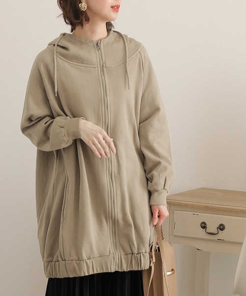 ElegChic（エレグシック）の「裏起毛ビックシルエットフルジップパーカー（パーカー・レディース・ライトベージュ/ライトカーキ/ブラック/杢グレー・M/4L/XL）」の17枚目の写真