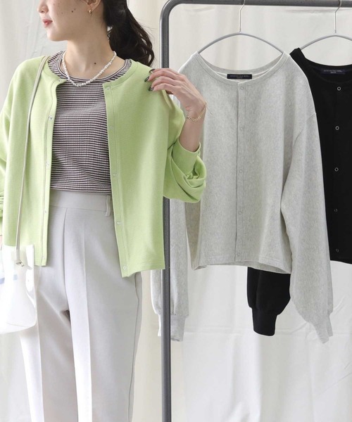 HONEYSUCKLE ROSE（ハニーサックルローズ）の「【HONEYSUCKLE ROSE】テレコスナップカーディガン（カーディガン/ボレロ・レディース・ブラック/グリーン/キナリ・M/L）」の3枚目の写真