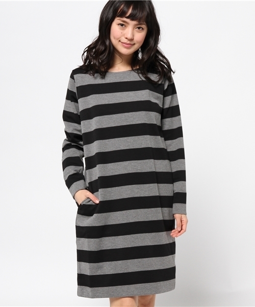 earth music&ecology（アースミュージックアンドエコロジー）の「ポンチボーダーワンピース（ワンピース・レディース・アイボリー/杢グレー/ダークブルー・SMALL/MEDIUM）」の2枚目の写真