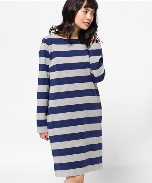 earth music&ecology（アースミュージックアンドエコロジー）の「ポンチボーダーワンピース（ワンピース・レディース・アイボリー/杢グレー/ダークブルー・SMALL/MEDIUM）」の3枚目の写真