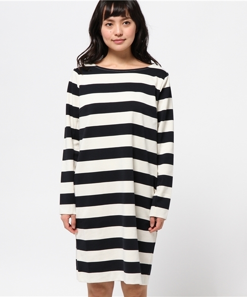 earth music&ecology（アースミュージックアンドエコロジー）の「ポンチボーダーワンピース（ワンピース・レディース・アイボリー/杢グレー/ダークブルー・SMALL/MEDIUM）」の4枚目の写真