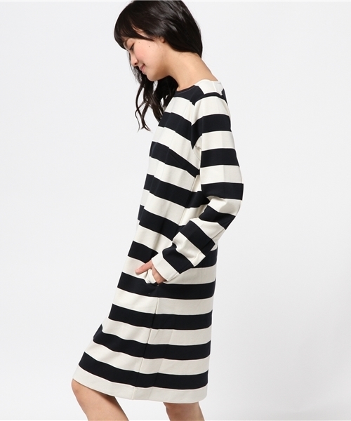 earth music&ecology（アースミュージックアンドエコロジー）の「ポンチボーダーワンピース（ワンピース・レディース・アイボリー/杢グレー/ダークブルー・SMALL/MEDIUM）」の5枚目の写真