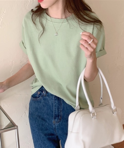 MANGROVE(マングローブ)の「BASICレギュラーフィットTシャツ(Tシャツ/カットソー・レディース・ピンク/ライトグリーン/グリーン/イエロー/ホワイト/パープル/オレンジ/ブラック・FREE)」の5枚目の写真