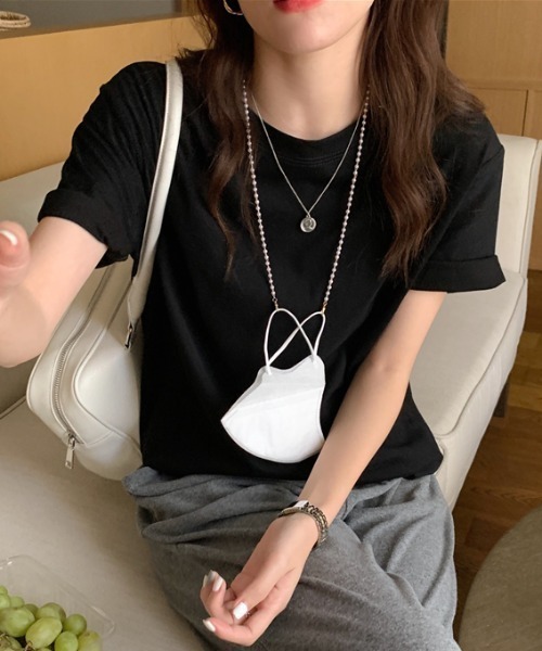 MANGROVE(マングローブ)の「BASICレギュラーフィットTシャツ(Tシャツ/カットソー・レディース・ピンク/ライトグリーン/グリーン/イエロー/ホワイト/パープル/オレンジ/ブラック・FREE)」の3枚目の写真