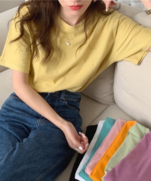 MANGROVE(マングローブ)の「BASICレギュラーフィットTシャツ(Tシャツ/カットソー・レディース・ピンク/ライトグリーン/グリーン/イエロー/ホワイト/パープル/オレンジ/ブラック・FREE)」の10枚目の写真