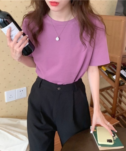 MANGROVE(マングローブ)の「BASICレギュラーフィットTシャツ(Tシャツ/カットソー・レディース・ピンク/ライトグリーン/グリーン/イエロー/ホワイト/パープル/オレンジ/ブラック・FREE)」の14枚目の写真