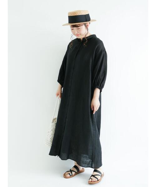 Samansa Mos2(サマンサ モスモス)の「リネンパフスリーブシャツワンピース(ワンピース・レディース・ブラック/オフホワイト/オレンジ/ミント/モカ/キナリ・フリ-)」の11枚目の写真