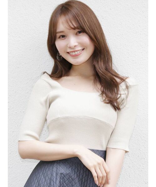 MERCURYDUO（マーキュリーデュオ）の「コンパクトブロッキングリブニット（ニット/セーター・レディース・ブラック/オフホワイト/ピンク/イエロー・FREE）」の3枚目の写真