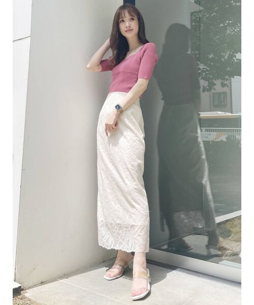 MERCURYDUO（マーキュリーデュオ）の「コンパクトブロッキングリブニット（ニット/セーター・レディース・ブラック/オフホワイト/ピンク/イエロー・FREE）」の9枚目の写真