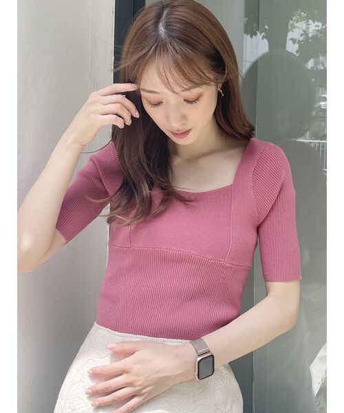 MERCURYDUO（マーキュリーデュオ）の「コンパクトブロッキングリブニット（ニット/セーター・レディース・ブラック/オフホワイト/ピンク/イエロー・FREE）」の11枚目の写真